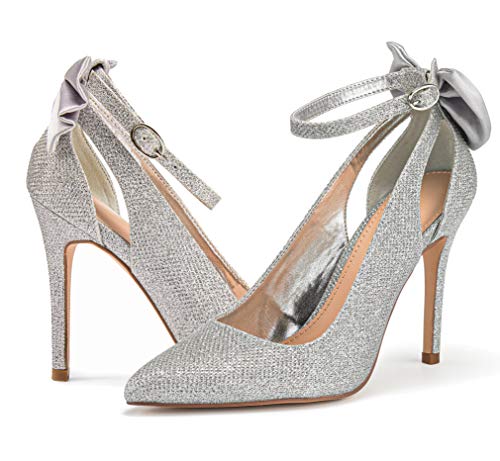 Image of Fashare Womens High Heels Bow Tie Back Sexy Stiletto Ankle Strap Wedding Dress Pumps Shoes
