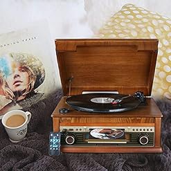 Platine Vinyle Portable LP Tourne-Disque électrique Vintage Lecteur CD Radio Tourne-Disque Bluetooth 3 Vitesses avec Haut-Parleur intégré enregistreur Marron Bonjour - Les Beatles, Paul McCartney, John Lennon, RIngo Starr, George Harrison Platine Vinyle Portable LP Tourne-Disque électrique Vintage Lecteur CD Radio Tourne-Disque Bluetooth 3 Vitesses avec Haut-Parleur intégré enregistreur Marron Bonjour – Image 3