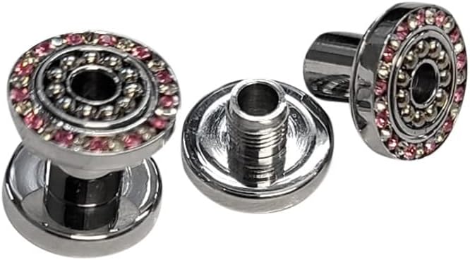 LUXE MODZ Pair of Ear Gauges Plugs Center Tunnels Plug Earrings Screw Fit Plug Gauges Surgical Steel Screw Fit Ear Plug Tunnel with Pink & Clear CZ Gems Piecing Jewelry
