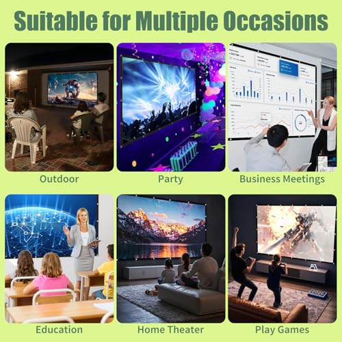 Image of Projection Screen, 4K Movie Projector Screen 16:9 HD Foldable Anti-Crease Portable Projector, Movies Screen for Home Theater Outdoor Indoor Support Double Sided Projection (120in Black)