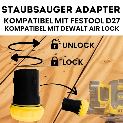 ULROAD Staubsauger Adapter für FESTOOL CLEANTEC D27 Schlauch für DeWalt DCW210B Exzenterschleifer DWV9000 Tool Geräte Schleifmaschine Kreissäge Verbinder 27mm VALUE