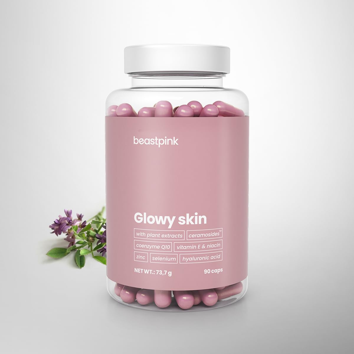 Glowy Skin - Coenzym Q10, Haut Vital, mit Hyaluronsäure, Vitamin E, Zink, Ceramide, Lipide, praktische Kapselform für strahlende Haut, 90 kaps