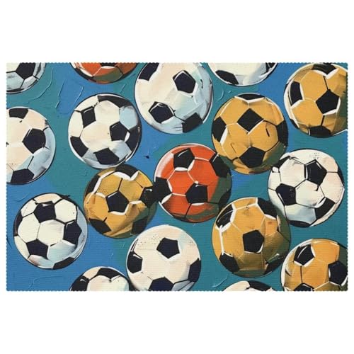 Set de table football bleu抗热防滑保护垫 避免餐桌刮伤烫伤 6件套 - 2