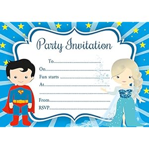 Lot de 10 invitations pour anniversaire d’enfant Motif Superman La Reine des neiges