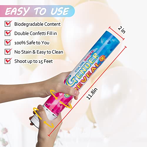 Gender Reveal Powder Confetti Cannon And Confetti Balloon-100% Safe Biodegradable Boy Or Girl Confetti Smoke Cannons- Baby Shower Poppers Party Ideas And Supplies (2 Pink, 2 Blue And 36'' Balloon) #TOP1