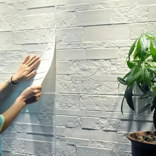 Pegatinas de pared 3D impermeables lavables en blanco paneles autoadhesivos de espuma 5