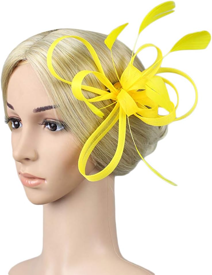 Women Ladies Feather Fascinators With Headband Clip Wedding Bridal Flower Fascinator Hair Clip Pillbox Hat Derby Hat Wedding Bride Headwear Hair Accessories