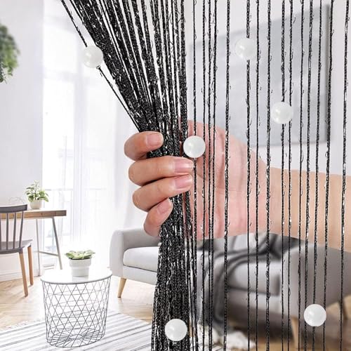 ElevaPulse Fadenvorhang Schwarz Türvorhang Fäden als Raumteiler...