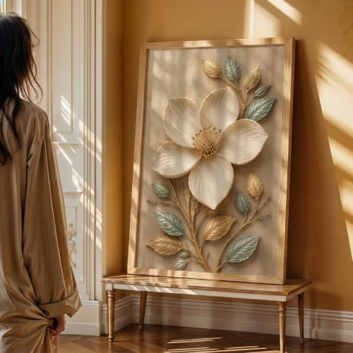 Image of NoWorries Floral Botanical Wall Painting with Frame | Premium Textured Flower & Leaf Artwork, Pastel Nature Wall Decor Framed for Living Room Bedroom Office and Home Decoration (Art-4,13x19inch)