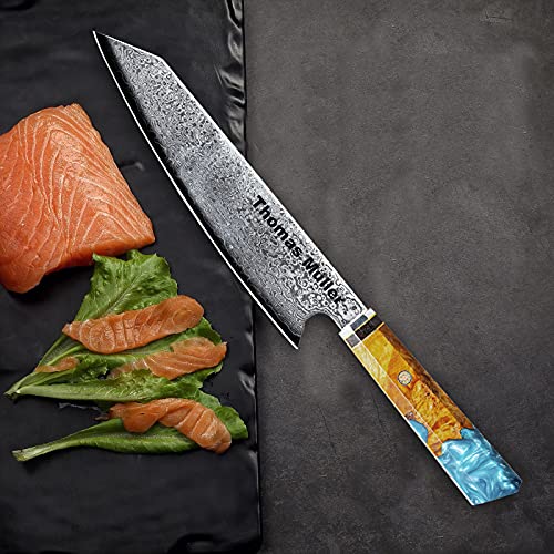 Foto von polar-effekt Damastmesser 20 cm Japanmesser 67 lagig mit gravierten Wunschname - personalisiert mit Gravur - Küchenmesser Damast-Stahl - Kochmesser - Extrem scharf für Hobby und Profiköche