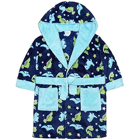 Evotex Trading Boys/Childrens Dinosaur Print Fleece Kids Robe Dressing Gown Blue Age 2-3 Cover