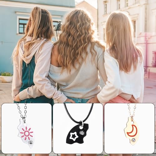 Best Friend Necklaces Forever Ever Necklace for 3 Split Heart Engraved Weirdo Sun Star Moon Pendant Necklaces Matching Puzzle Set Sisters Friendship Thanksgiving Day4