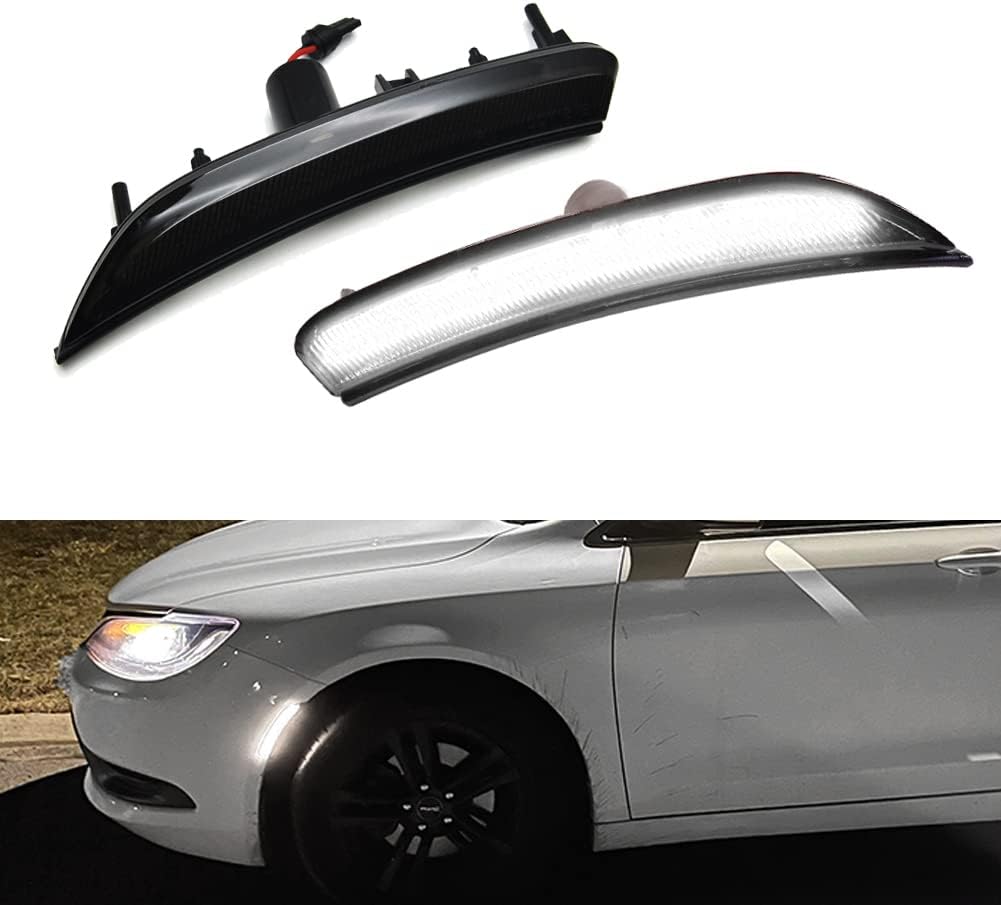 For 2015 2016 2017 Chrysler 200 Front Bumper side Marker Light White Led Smoked Lens 68206449A 68206450A