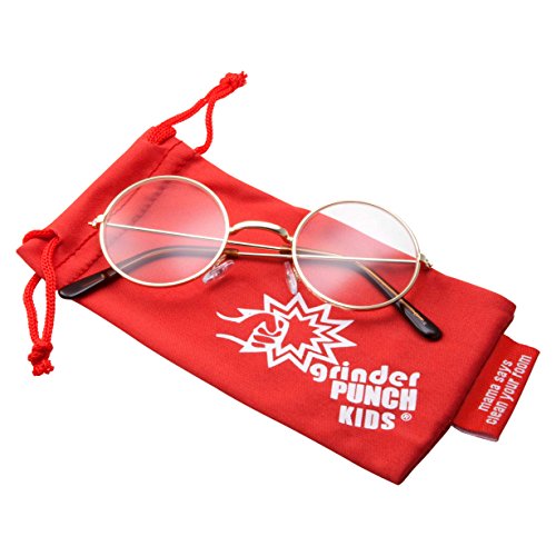 Grinderpunch Kids Size Non-Prescription Glasses Round Circle Frame Clear Lens Costume (Age 3-10) Gold #TOP1