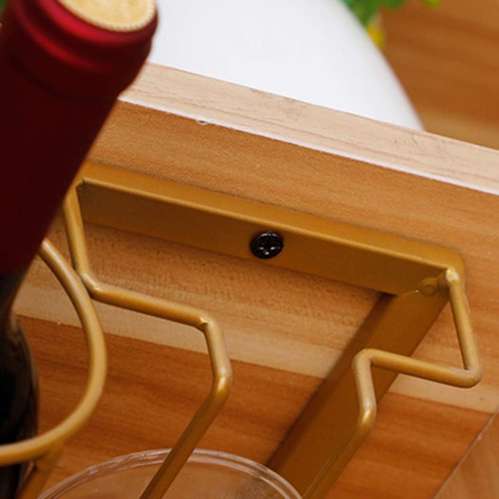 Hanging Wine Glass Rack and Bottle Holder, Under Cabinet Stemware Rack Glass Holder, Retro Wine Glass Drying Rack for Bar Kitchen Pub(Black,Gold)