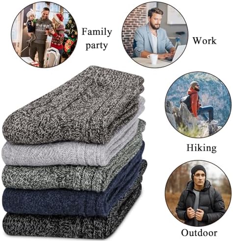 Mens Wool Socks for Winter Thick Warm Hiking Sock Soft Casual Nordic Boot Socks