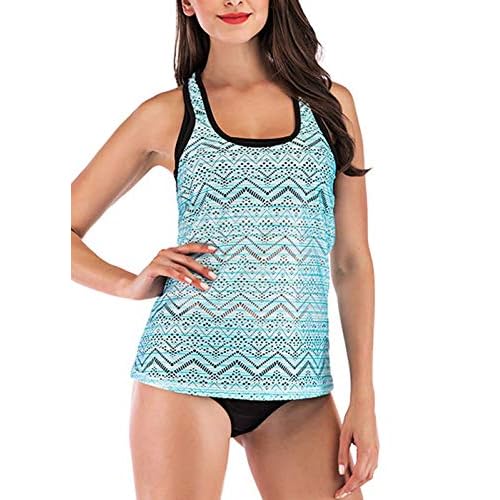 LA ORCHID Laorchid Damen Tankini Zweiteiler Push Up Zweiteiliger Badeanzug gepolstert bademode high Waist Badeanzug Bikini Sportlich Hell Blau XXXL