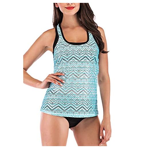 LA ORCHID Laorchid Damen Tankini Zweiteiler Push Up Zweiteiliger Badeanzug gepolstert bademode high Waist Badeanzug Bikini Sportlich Hell Blau XXXL