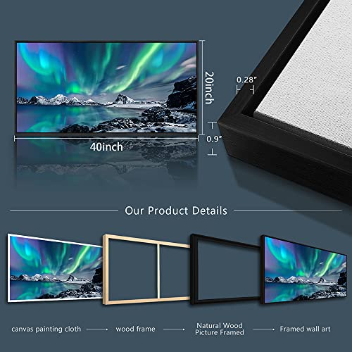 Mhartk66 Blue Aurora Scenery Canvas Pictures Artwork Framed Canvas Wall Art For Living Room Large Size Wall Decor For Office Wall Painting Bedroom Wall Decorations Ready To Hang Black Framed 20" X 40" #TOP5