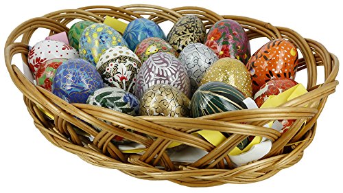 Shalinindia Wooden Easter Eggs Ornaments In Basket - Set Of 18 - Multicolored - Intricate Designs - Perfect Home Decor For The Holidays #TOP1
