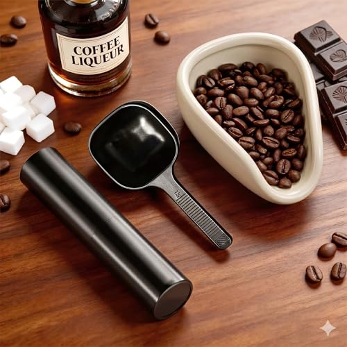 Image of Street27 Premium 4-in-1 Espresso Accessories Kit | WDT Coffee Needle Stirrer (6 Stainless Steel Needles, Wooden Handle & Stand),Ceramic Dosing Tray, Coffee Scoop & Static Reducing Spray Bottle (Black)