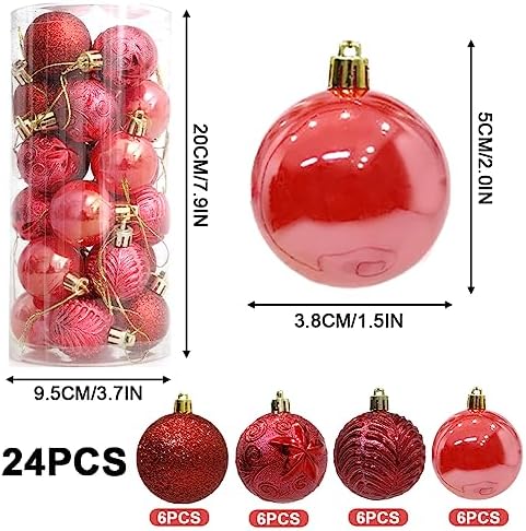 24 Pcs Christmas Baubles 4 CM Christmas Ornaments Balls Christmas tree decorations Baubles Christmas Balls Decoration Shatterproof Hanging Ball Baubles for Xmas Tree,Wedding,Party,Holiday (red)