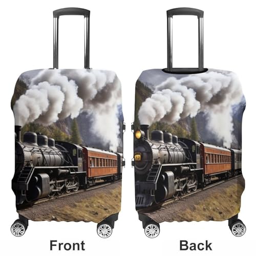 Steam Locomotive Train Luggage Cover, Washable Elastic Suitcase Cover Protector Fit 18-32 Inch Luggage3