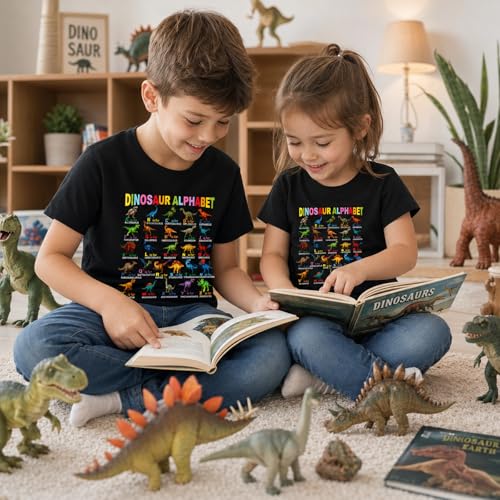 Image of Dinosaur Shirt for Kids Boys Girls Funny Toddler Dino Short Sleeve Graphic Cotton Tee Top 2-7T