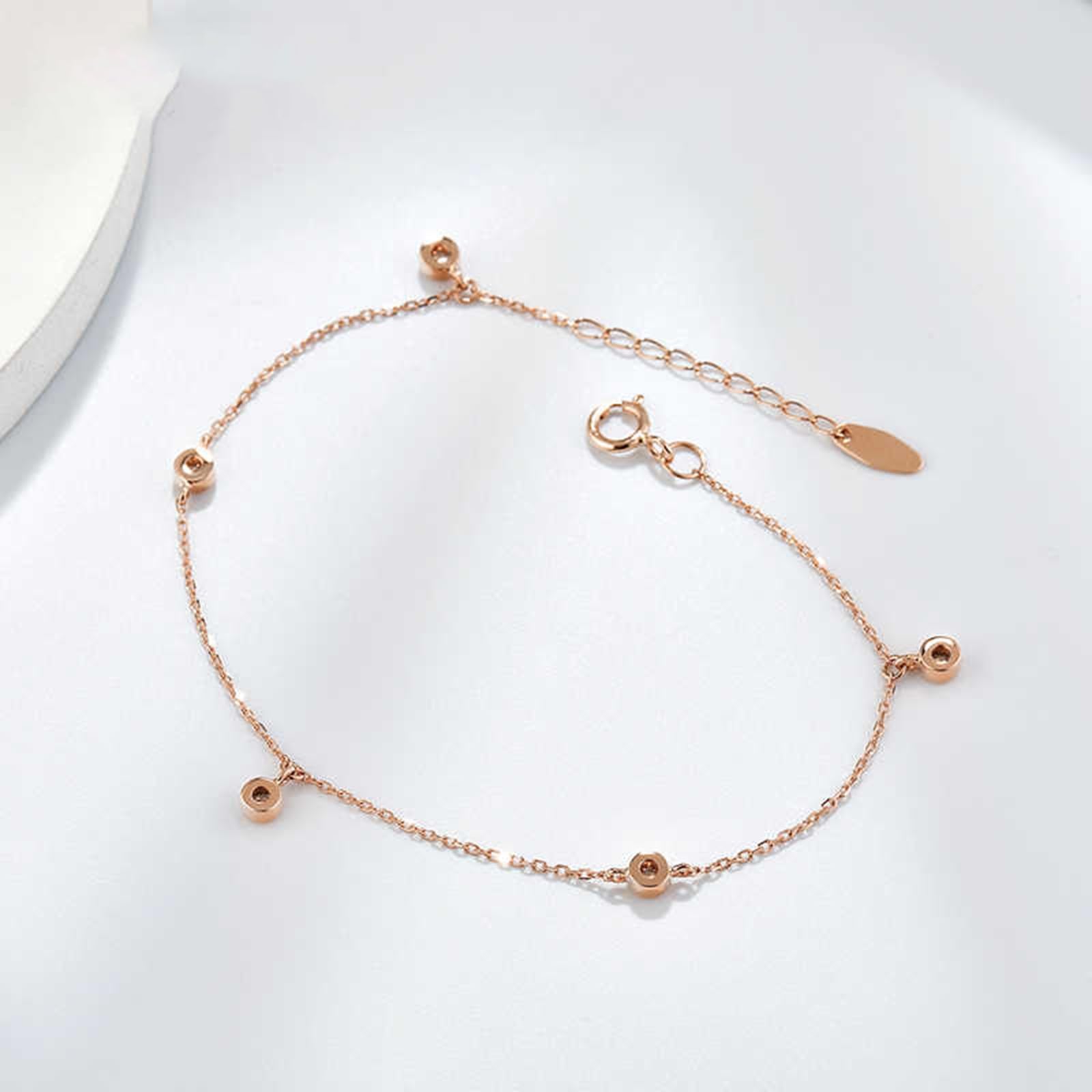 Pulseras de cadena para mujer, oro rosa redondo, diamantes de 0,15 quilates, pulsera para novia