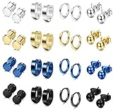 FIBO STEEL 16 Pairs Stainless Steel Stud Earrings Hoop Earrings Set for Men Women Huggie Hoop...