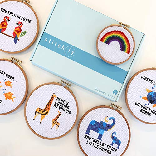 Stitch.ly Counted Cross Stitch Kits For Beginners - Adults And Kids. 6 Cross Stitch Patterns, Including 1 Stamped Pattern. All Cross Stitch Kit Supplies Included - Floss, Hoops, Instructions Etc... #TOP1