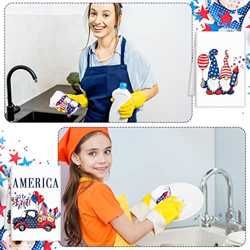 Oudain 4 Pcs 4Th Of July Kitchen Towel Patriotic Dish Towel 18X26 Inch Usa Flag Stripes Vase Truck Bathroom Hand Towel Dishcloth Tea Towels Cooking Memorial Independence Day Home Decor (Gnome) #TOP6