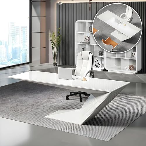 HOFMSX モダンエグゼクティブ HOFMSX、ホワイトホームオフィスデスク、シンプルなボススタイル、焼き付け塗装プロセス、椅子なし (長さ47インチ x 幅24インチ / 120x60cm)