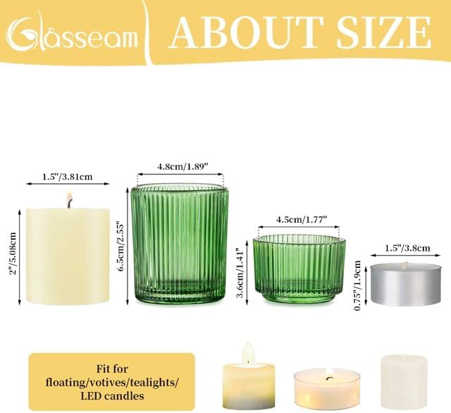 Glasseam Green Votive Candle Holder, Ribbed Small Glass Candle Holder Set of 24, Rustic Tea Light Holders Decorative Bulk, Assorted Vintage Tealight Candle Holder for Wedding Table Centerpieces - Image 2