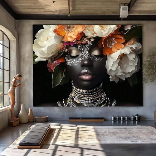 Peinture sur toile premium avec cadre portrait de femme africaine pour salon chic