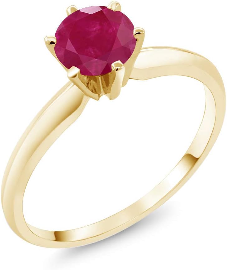 Gem Stone King 14K Yellow Gold 6MM Round Gemstone Birthstone Solitaire Engagement Ring for Women | Classic 6-Prong Setting & Polished Band | Elegant Wedding Anniversary Promise Ring | Available in