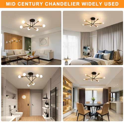 Comely Nowoczesny Żyrandol Sufitowy, Oświetlenie Salonowe Średnica 52cm, Retro Przemysłowy Żyrandol Z 6 Głowami Świetlnymi, Czarna Metalowa Lampa Sufitowa Do Salonu, Sypialni, Kuchni (Bez Żarówki)
