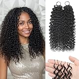 Human Crochet Hair for Black Women Curly Knotless Human Hair Crochet Bundles 18 Inch 50g Pre-Separated Feather Crochet Human Hair Wet and Wavy Invisible Crochet Hair Extensions Kit Natural Black