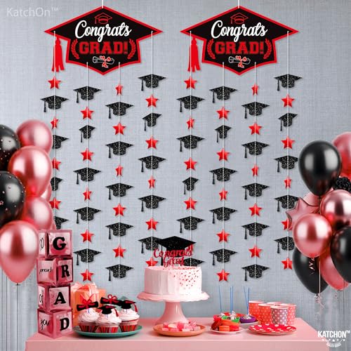 Image of Graduation Decorations 2026, Black and Red Cap Garland - Pack of 2, No DIY | Congrats Grad Garlands for Wall Decor | Cap Garland for Graduation Party Decorations, 2026 Graduation Decoration, KatchOn