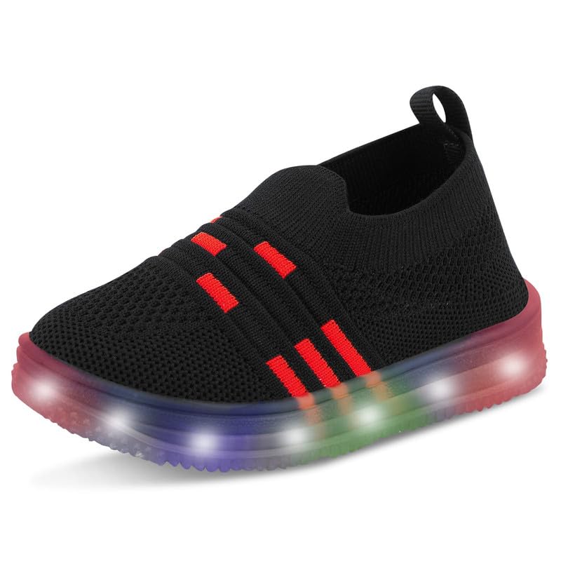 Redburg Kids LED Light Up Shoes, Slip-On Unisex Fashionable LED Sneakers (Black-Red) (B0D93SJ29L) Amazon Price History, Amazon Price Tracker