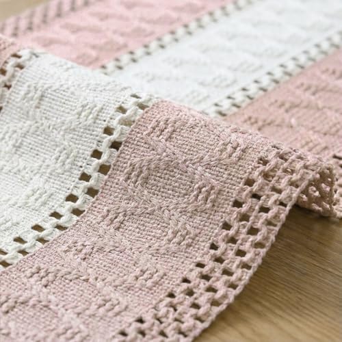 Artoid Mode Pink Farmhouse Woven Table Runner 12x72 Inch