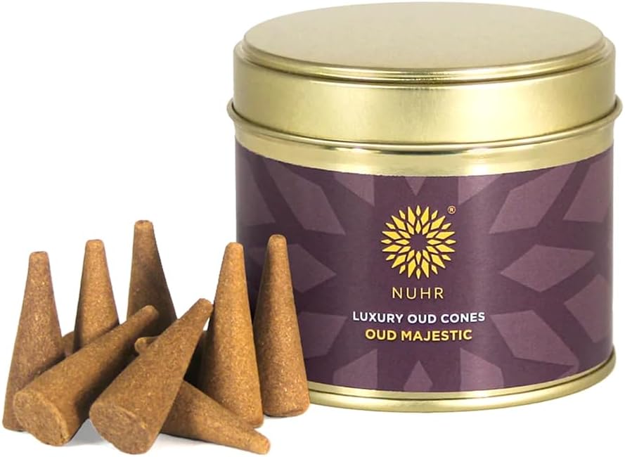 NUHR HOME Incense Cones Oud Majestic Luxury / 20 Strong Scented Cones/Bakhoor alternative/Lasting Fragrance Aroma Natural Authentic Agarwood for Aromatherapy, Meditation & Stress Relief Refreshing
