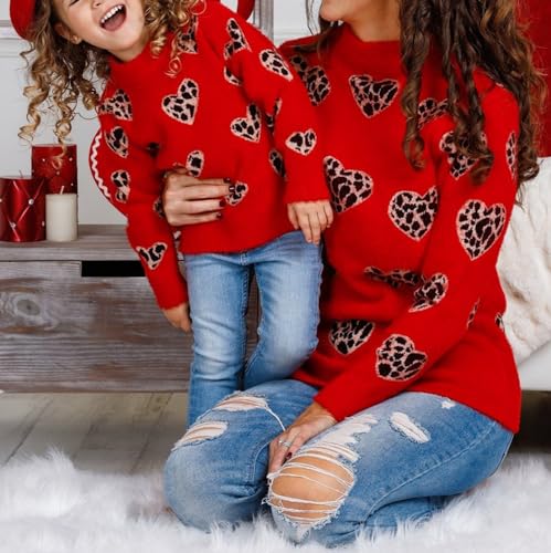 Image of Mommy and Me Matching Sweaters Outfits Heart Graphic Sweater Family Matching Clothes Long Sleeve Pullover Tops