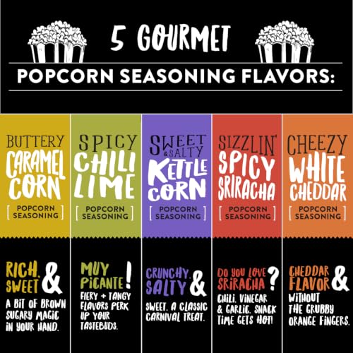 Urban Accents Movie Night Popcorn Gift Set – Includes 3 Gourmet Popcorn Kernel Varieties & 5 Flavorful Seasonings – Perfect Snack Gift Box for Parties, Holidays, or Movie Lovers