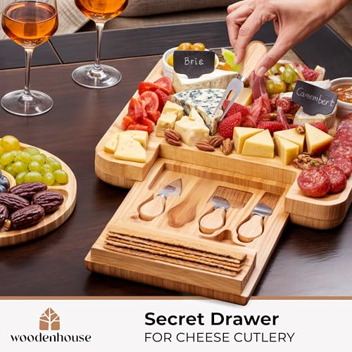 Bamboo Charcuterie Boards Gift Set - Meat and Cheese Tray with Utensils, Fruit Tray, and 2 Sauce Bowls Included - Bamboo Cheese Platter - House Warming Gifts New Home Couples & Family, Wedding Gifts - Thumbnail 5