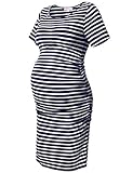 Bhome Maternity Bodycon Dress Sleeves Ruched Sides Knee Length Shirred Dress