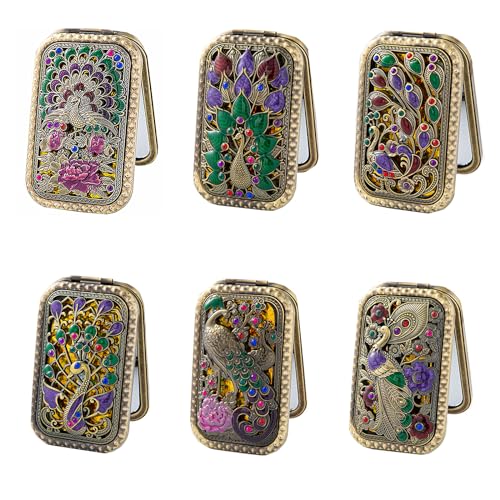 TANG SONG Peacock Vintage Handheld Purse Diamond Painting Compact Mirror