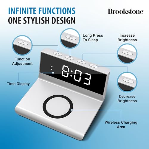 Brookstone 840286404907 Desk Led Alarm Clock 15W Wireless Charger thumb #6