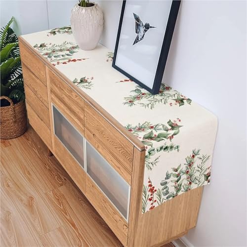 Chemin de table en lin eucalyptus 180 cm pour vos repas de Noël