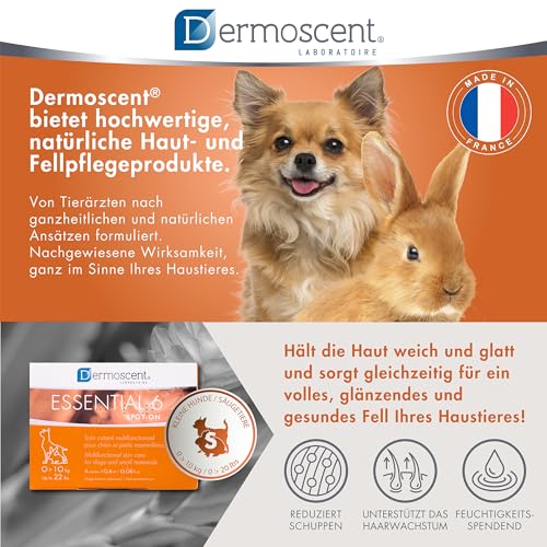 Dermoscent Essential 6 Spot-On | 4 x 0,6 ml | Für kleine Hunde, Katzen und Kleintiere | Kann zur Linderung von Juckreiz beitragen | Mit Vitamin E | Mühelose Anwendung